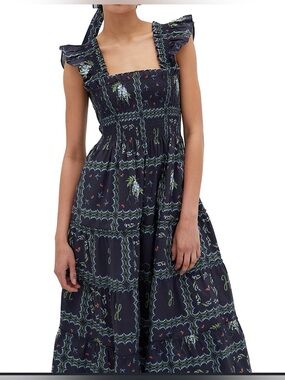 Hill House Navy Floral Smocked Square-Neck Tiered Maxi Dress